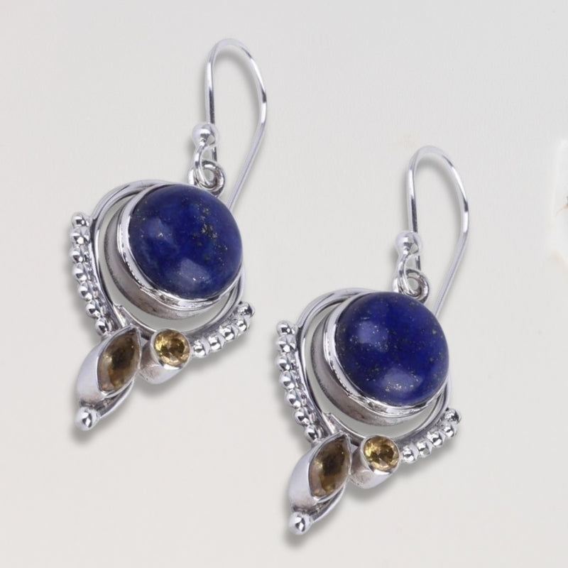 Handmade Lapis Lazuli and Citrine Dangle Earrings