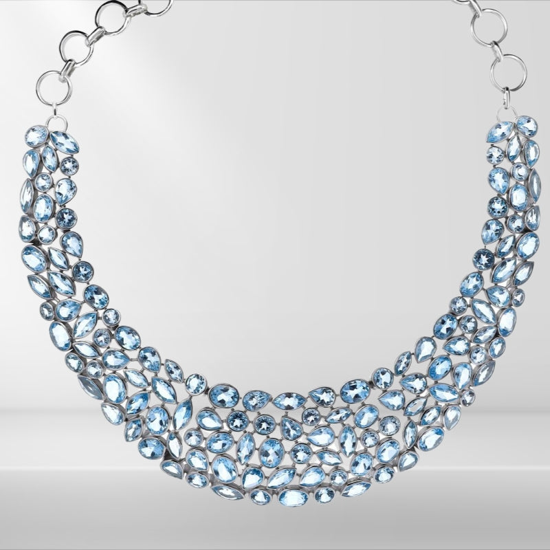 Attractive Blue Topaz Necklace In 925 Sterling Silver, Pear Shaped Stone Natural Handmade Jewelry For Wedding & Anniversary