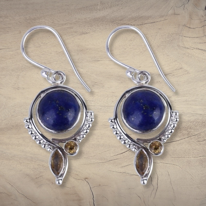 Handmade Lapis Lazuli and Citrine Dangle Earrings