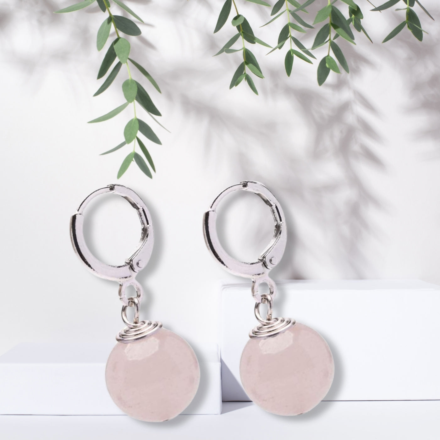 925 Sterling silver Rose quartz earrings, Natural gemstone Dangly Earrings, Contemporary Jewellery Wedding & Anniversary