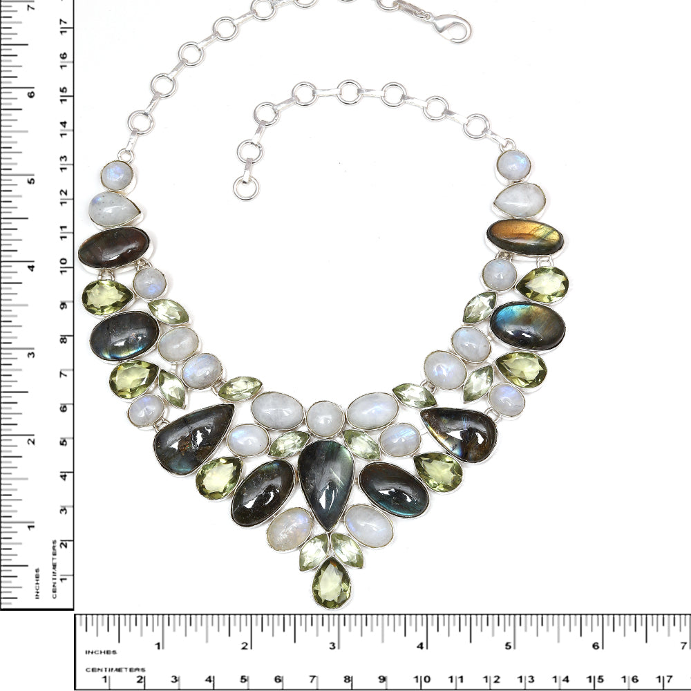 Rainbow Moonstone Shiney Labrodorite Handicraft Jewelry Necklace Set 16-18''