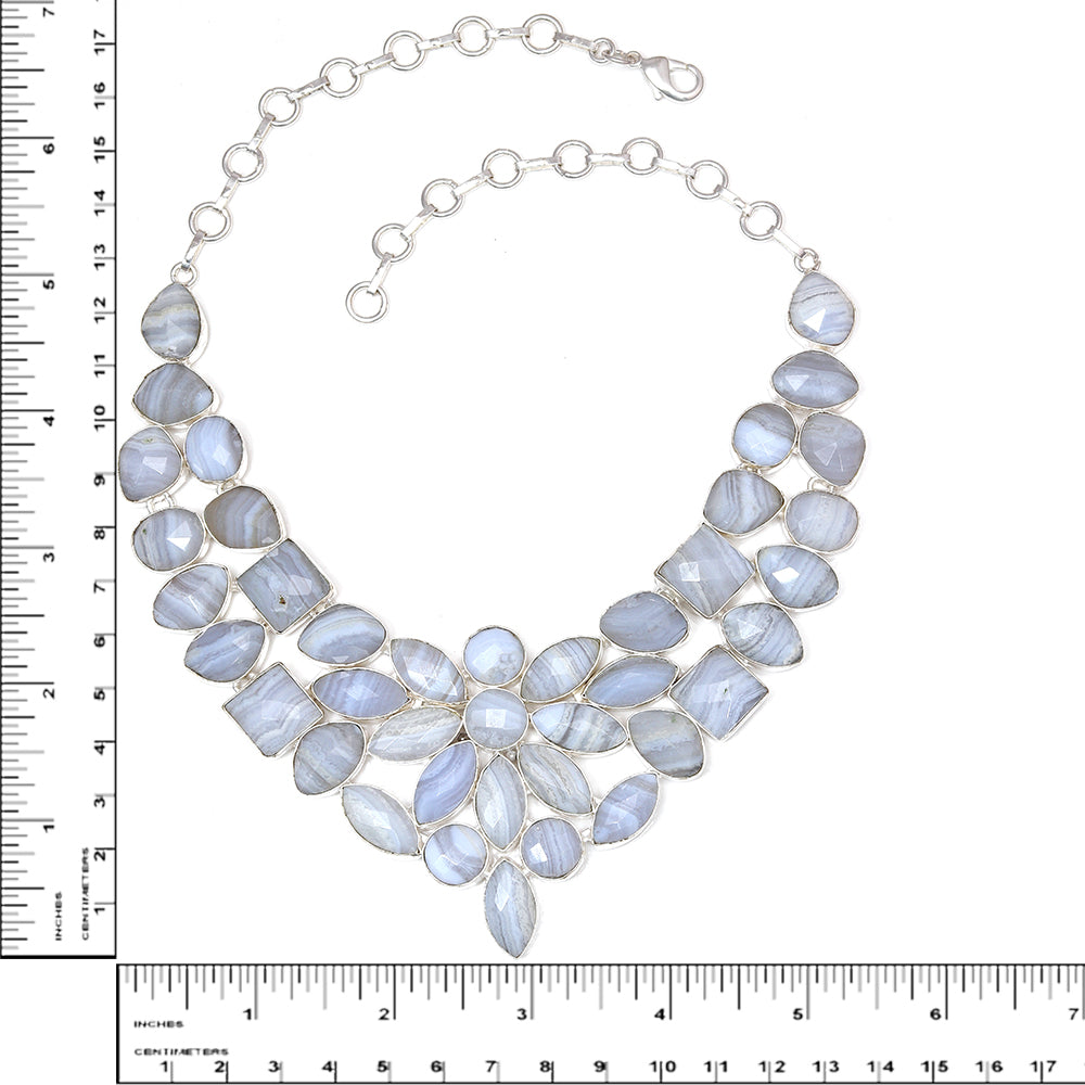 Blue Less Agate Facited  Swiss Blue Quartz Jewelry Necklace Set 16-18''