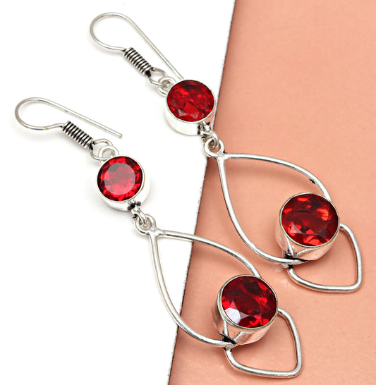 Earring Natural Mozambique Garnet Gemstone 925 Sterling Silver