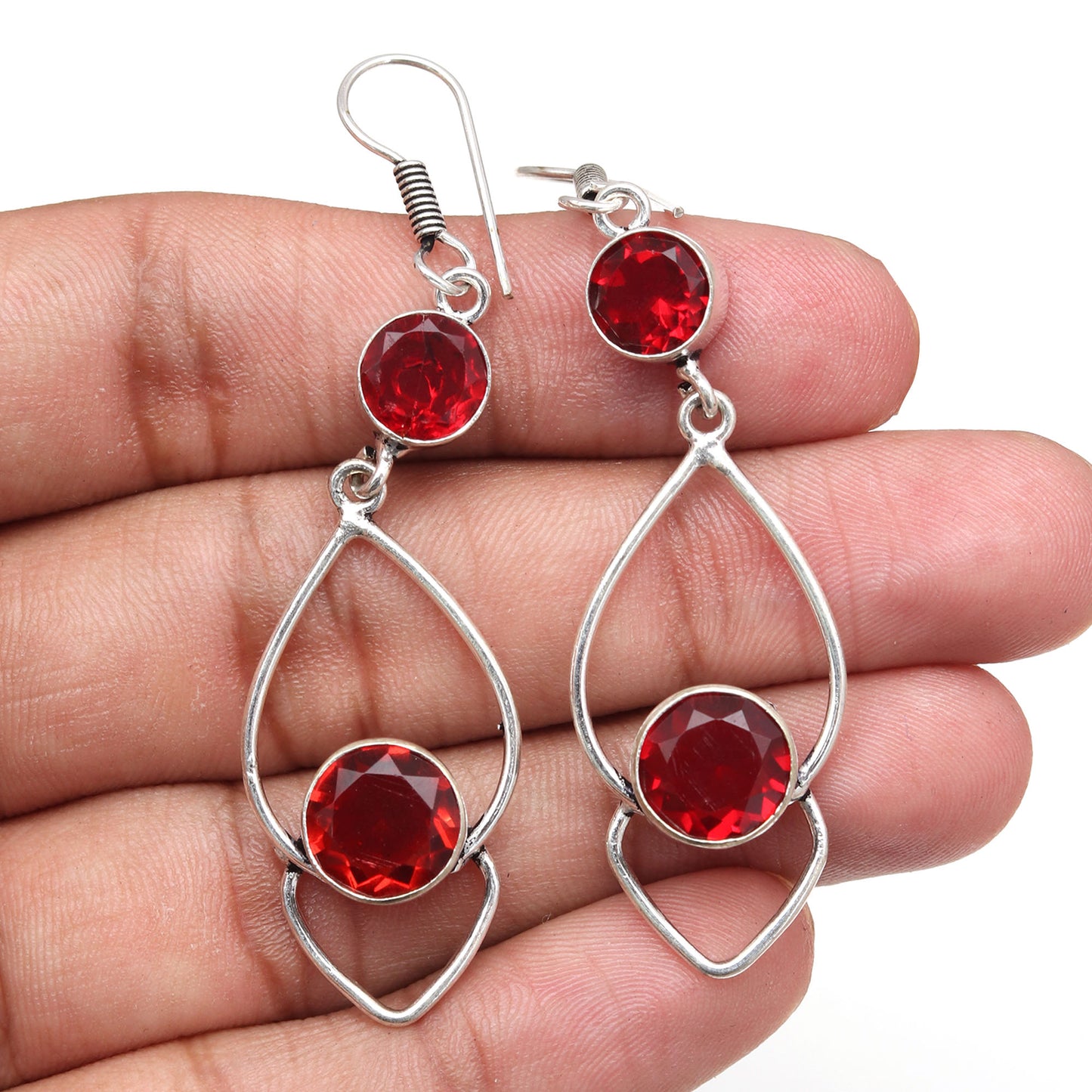 Earring Natural Mozambique Garnet Gemstone 925 Sterling Silver