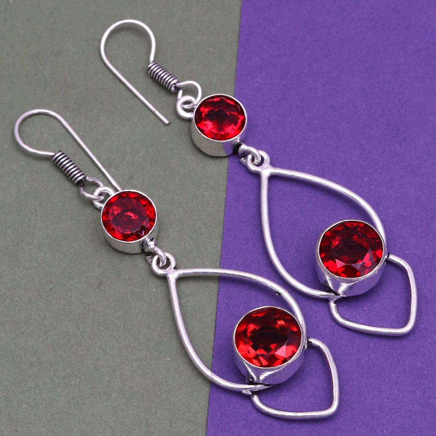 Earring Natural Mozambique Garnet Gemstone 925 Sterling Silver