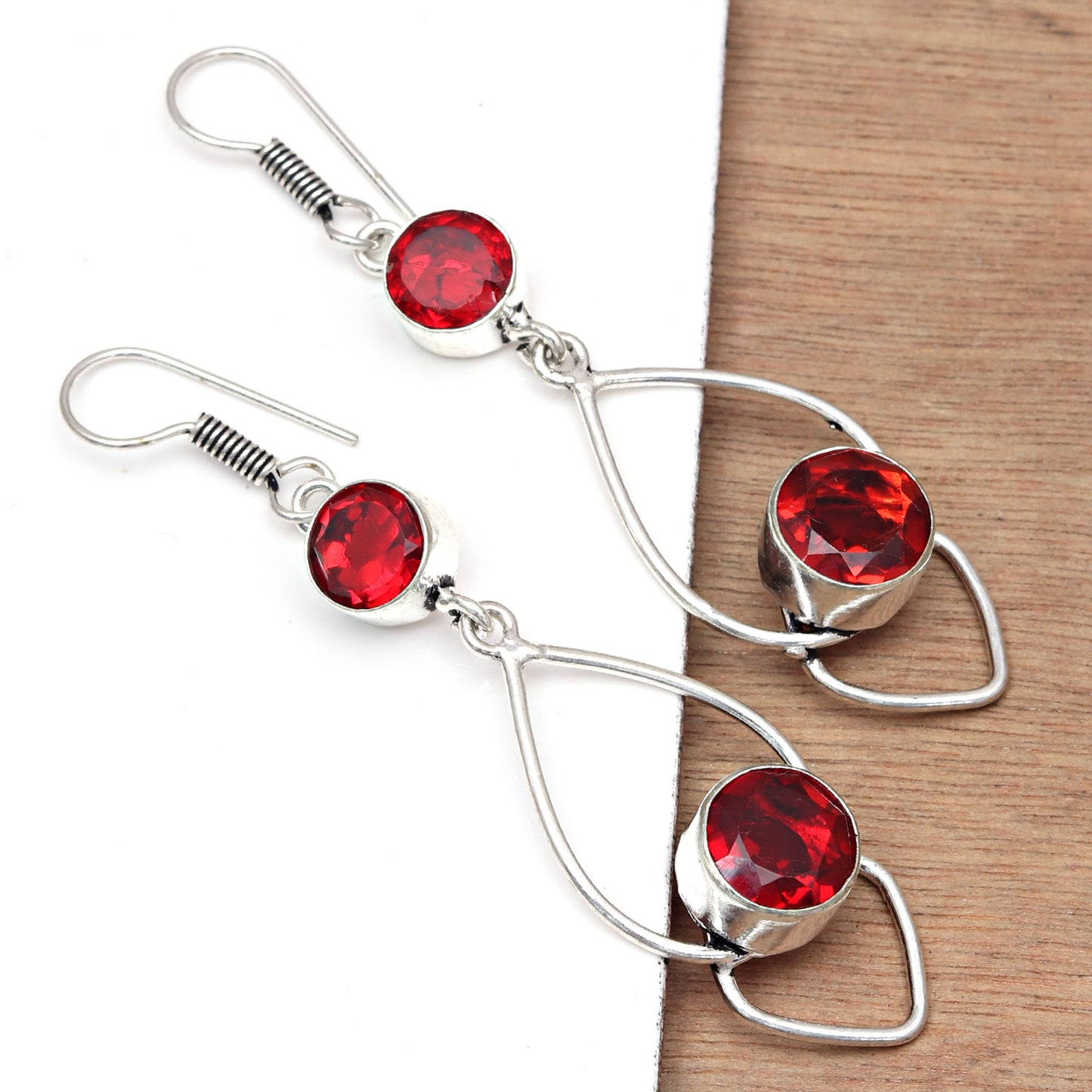 Earring Natural Mozambique Garnet Gemstone 925 Sterling Silver