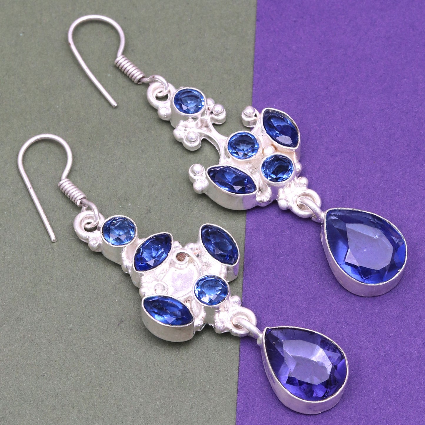 Earring Natural Tanzanite Gemstone 925 Sterling Silver