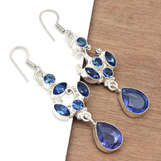 Earring Natural Tanzanite Gemstone 925 Sterling Silver