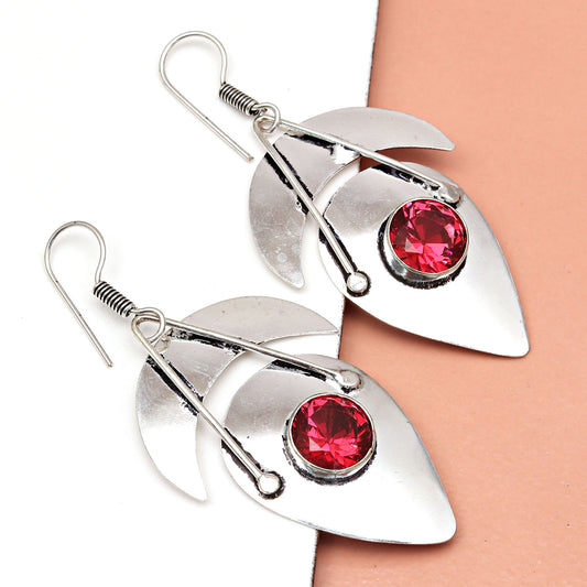 Red Garnet Gemstone Unisex Women's Gift For Her Silver Jewelry Earring