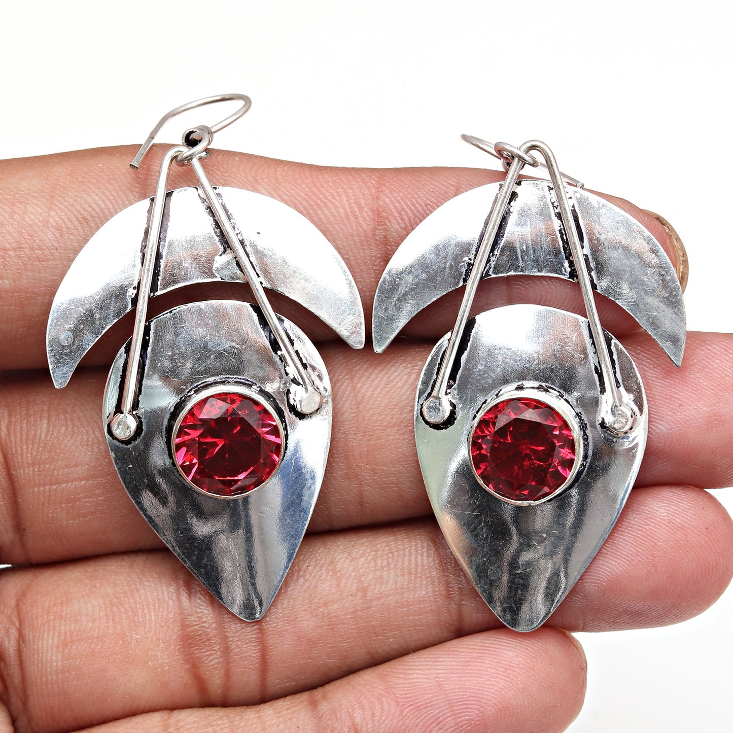 Red Garnet Gemstone Unisex Women's Gift For Her Silver Jewelry Earring