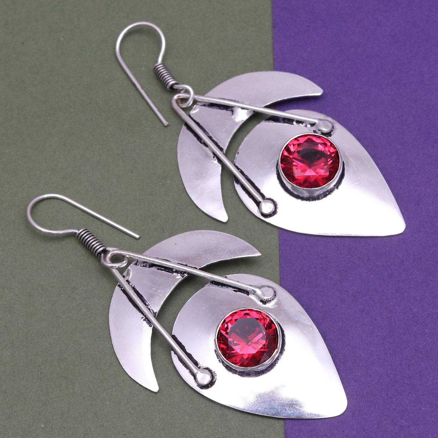 Red Garnet Gemstone Unisex Women's Gift For Her Silver Jewelry Earring