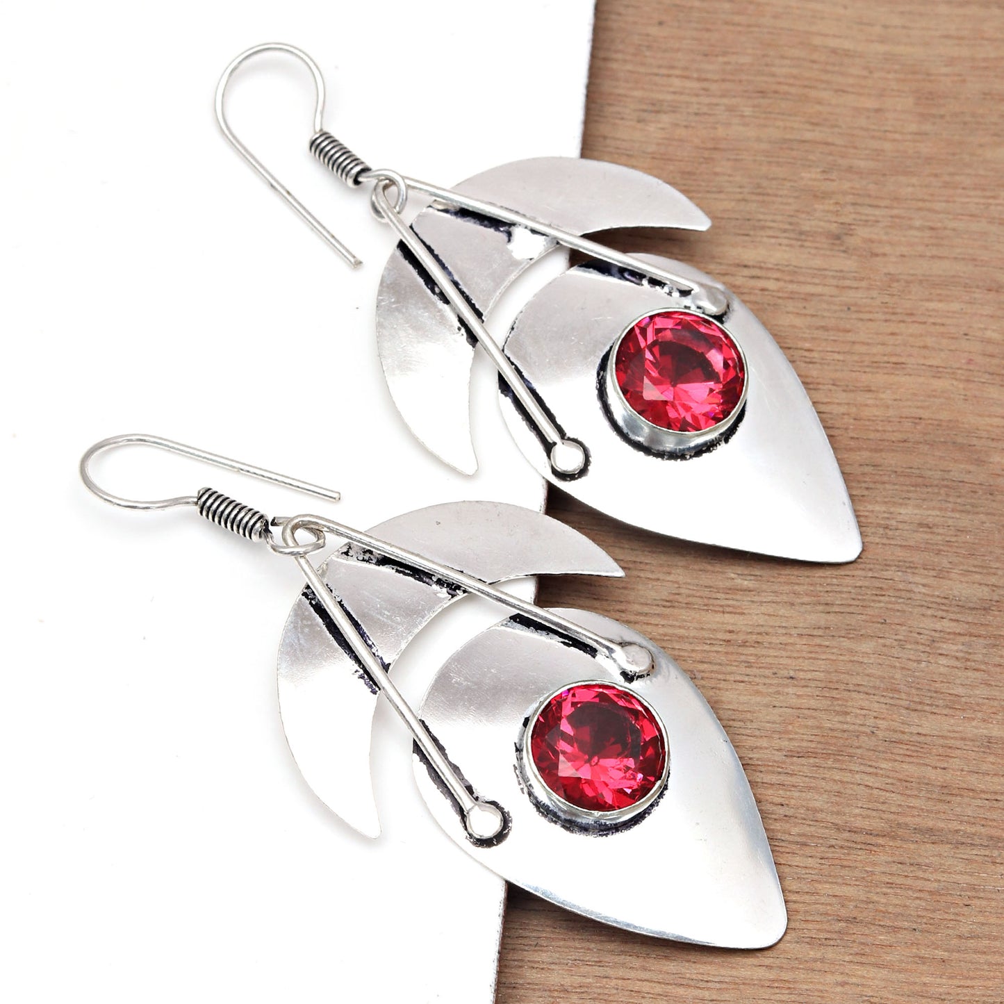 Red Garnet Gemstone Unisex Women's Gift For Her Silver Jewelry Earring