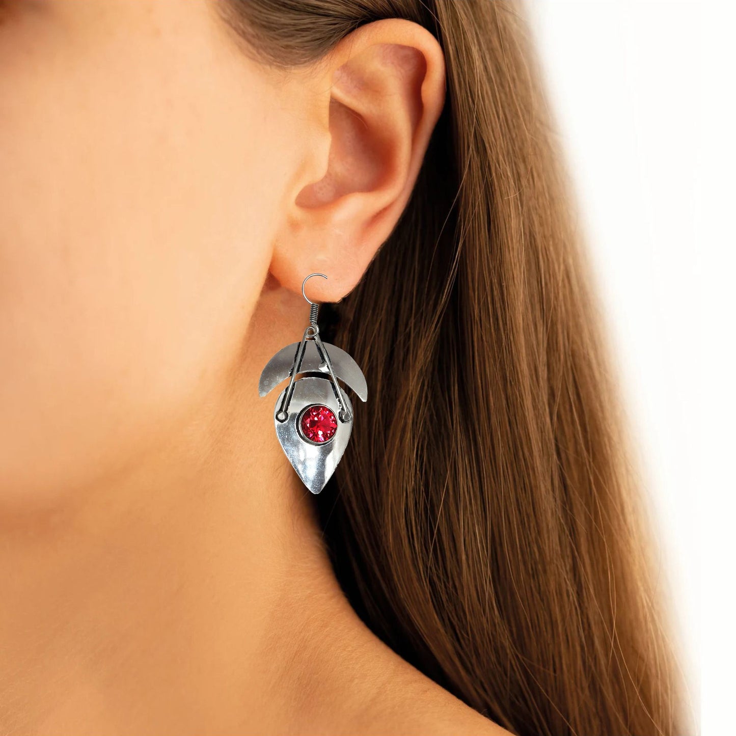 Red Garnet Gemstone Unisex Women's Gift For Her Silver Jewelry Earring