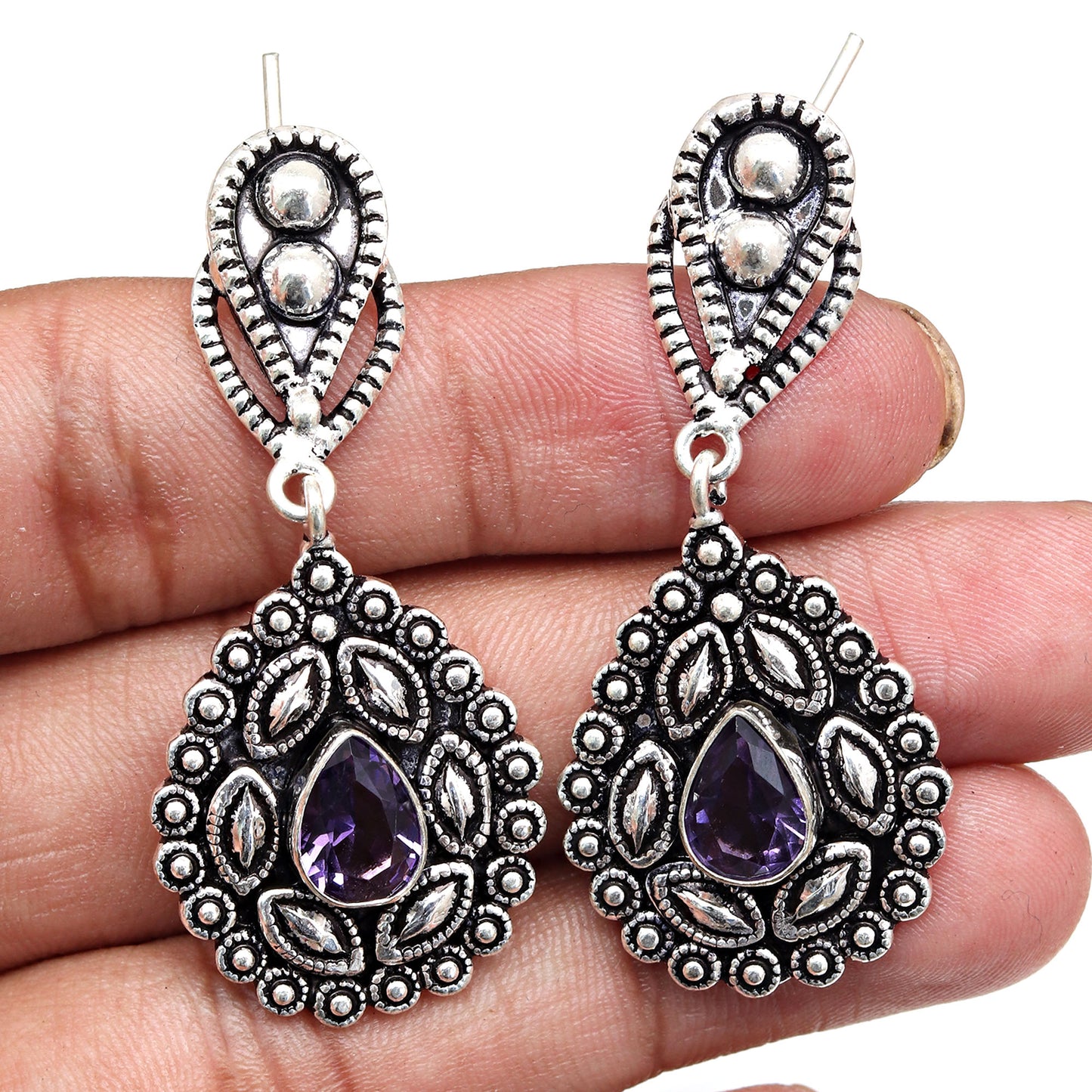 Amethyst Gemstones 925 Sterling Silver Earrings