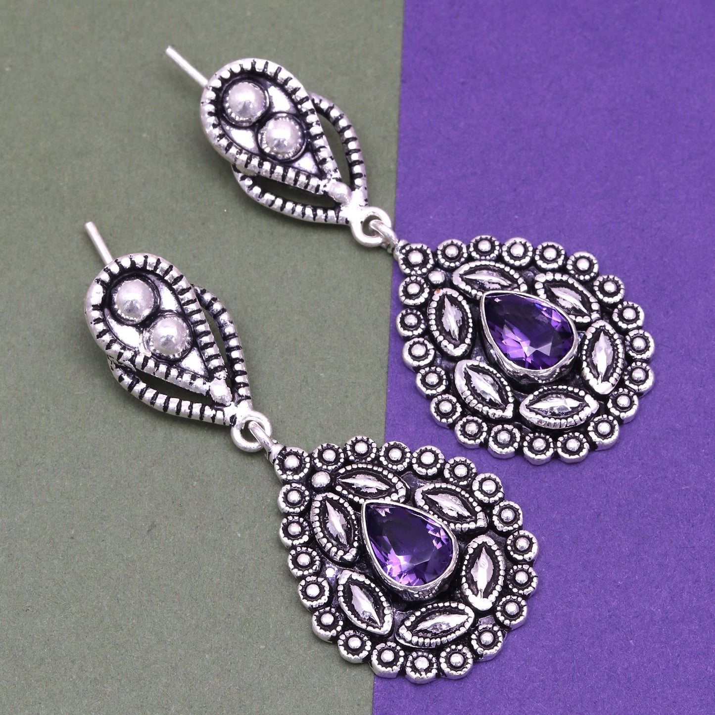 Amethyst Gemstones 925 Sterling Silver Earrings