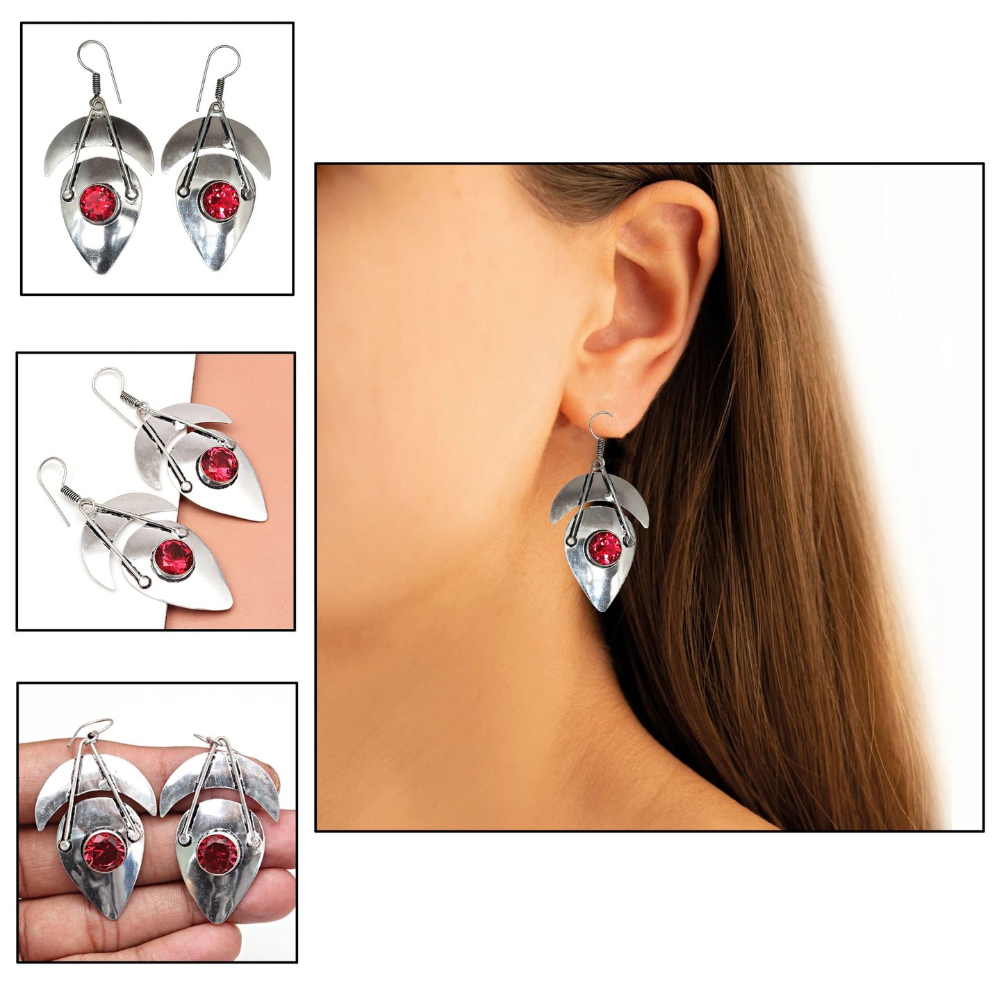 Red Garnet Gemstone Unisex Women's Gift For Her Silver Jewelry Earring