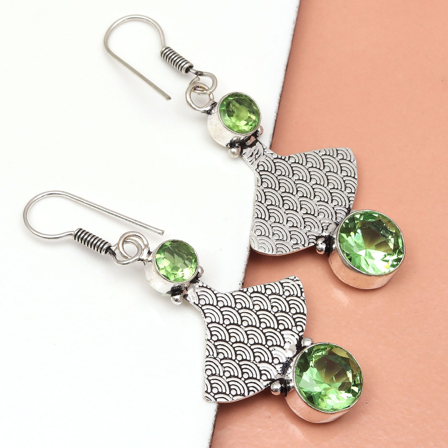 Peridot Quartz Gemstones In 925 Sterling Silver Earrings