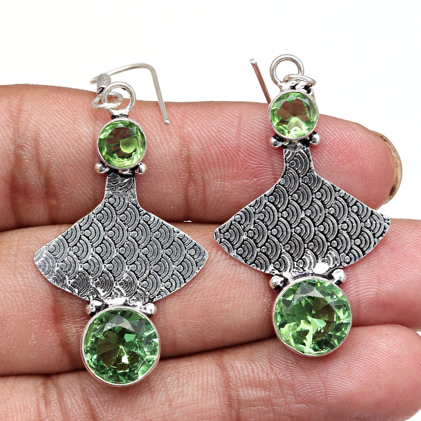 Peridot Quartz Gemstones In 925 Sterling Silver Earrings