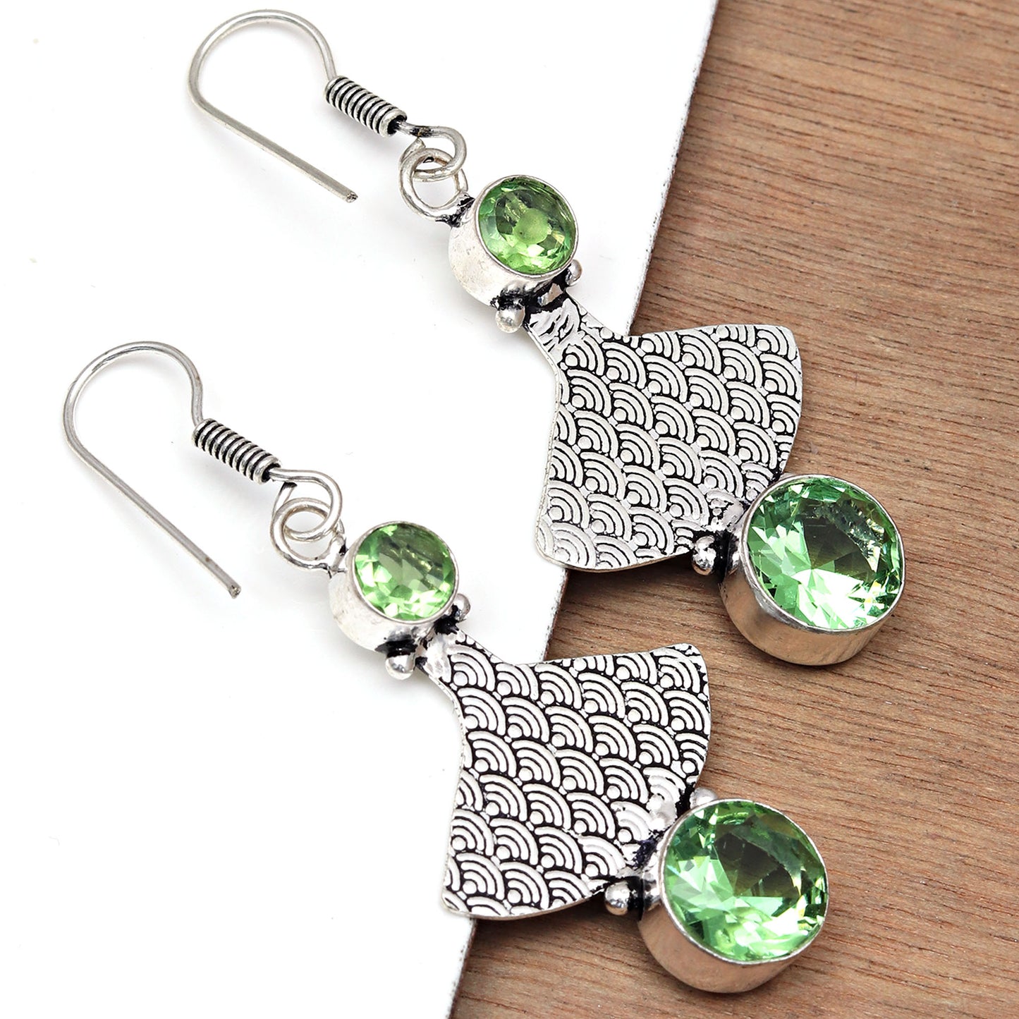 Peridot Quartz Gemstones In 925 Sterling Silver Earrings