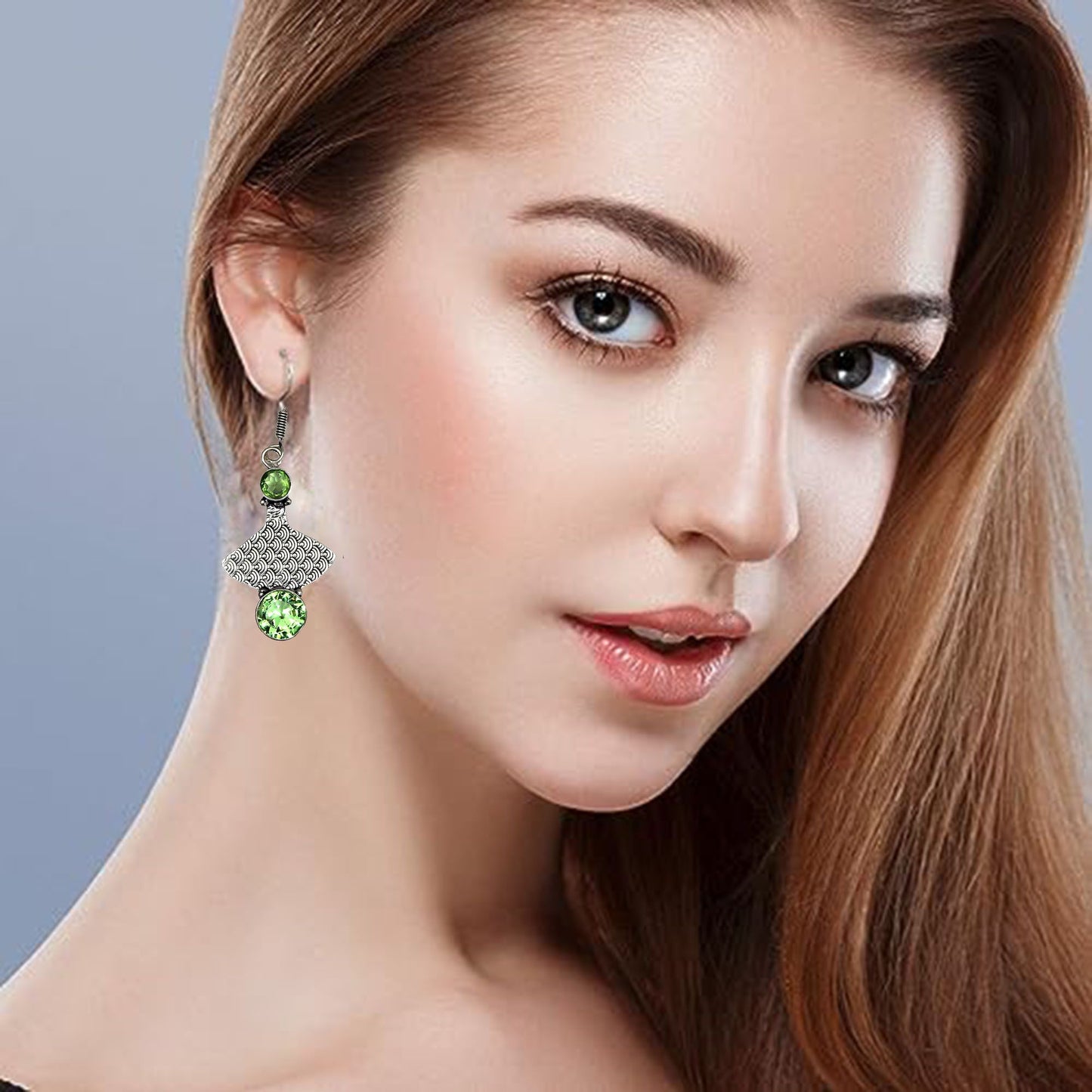 Peridot Quartz Gemstones In 925 Sterling Silver Earrings