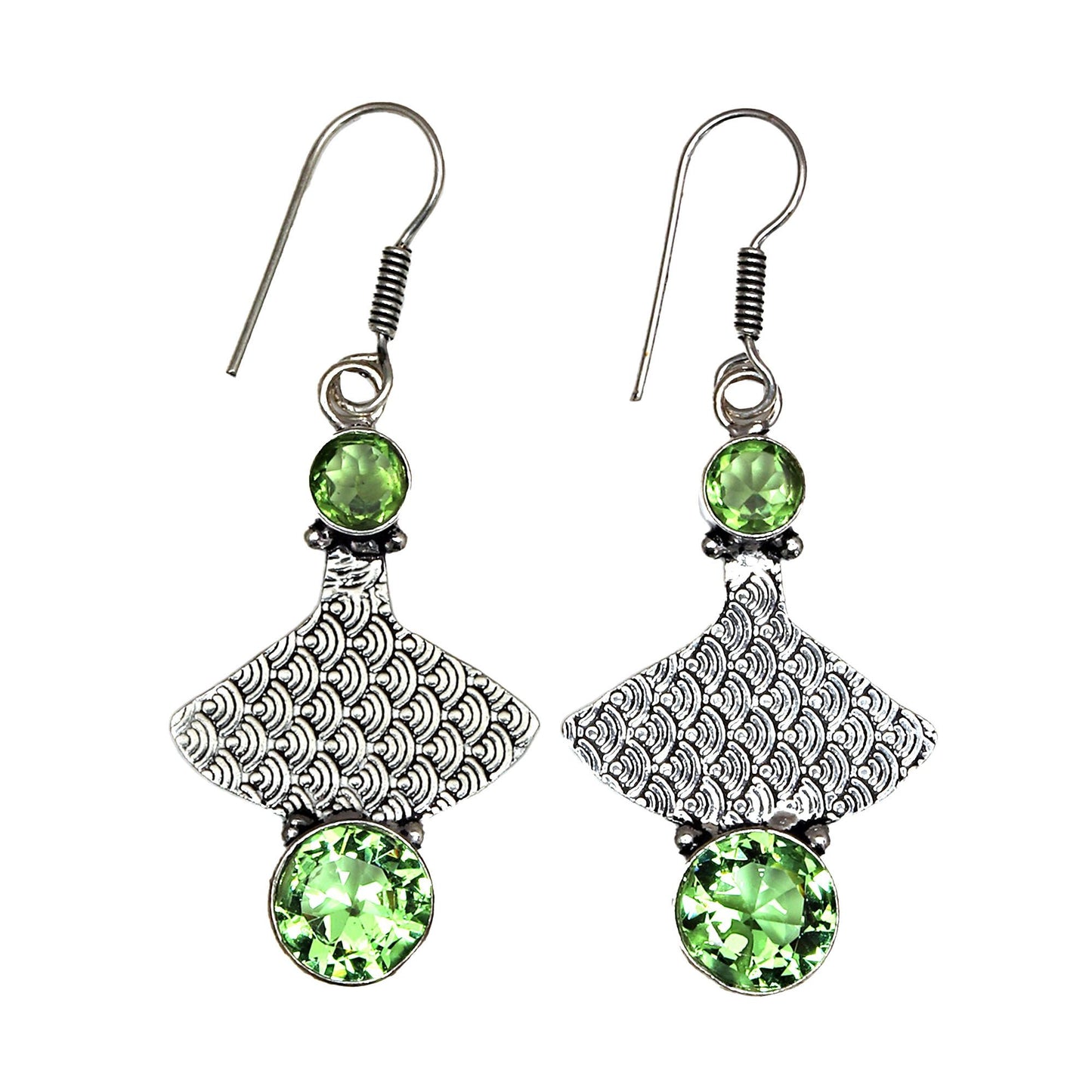 Peridot Quartz Gemstones In 925 Sterling Silver Earrings