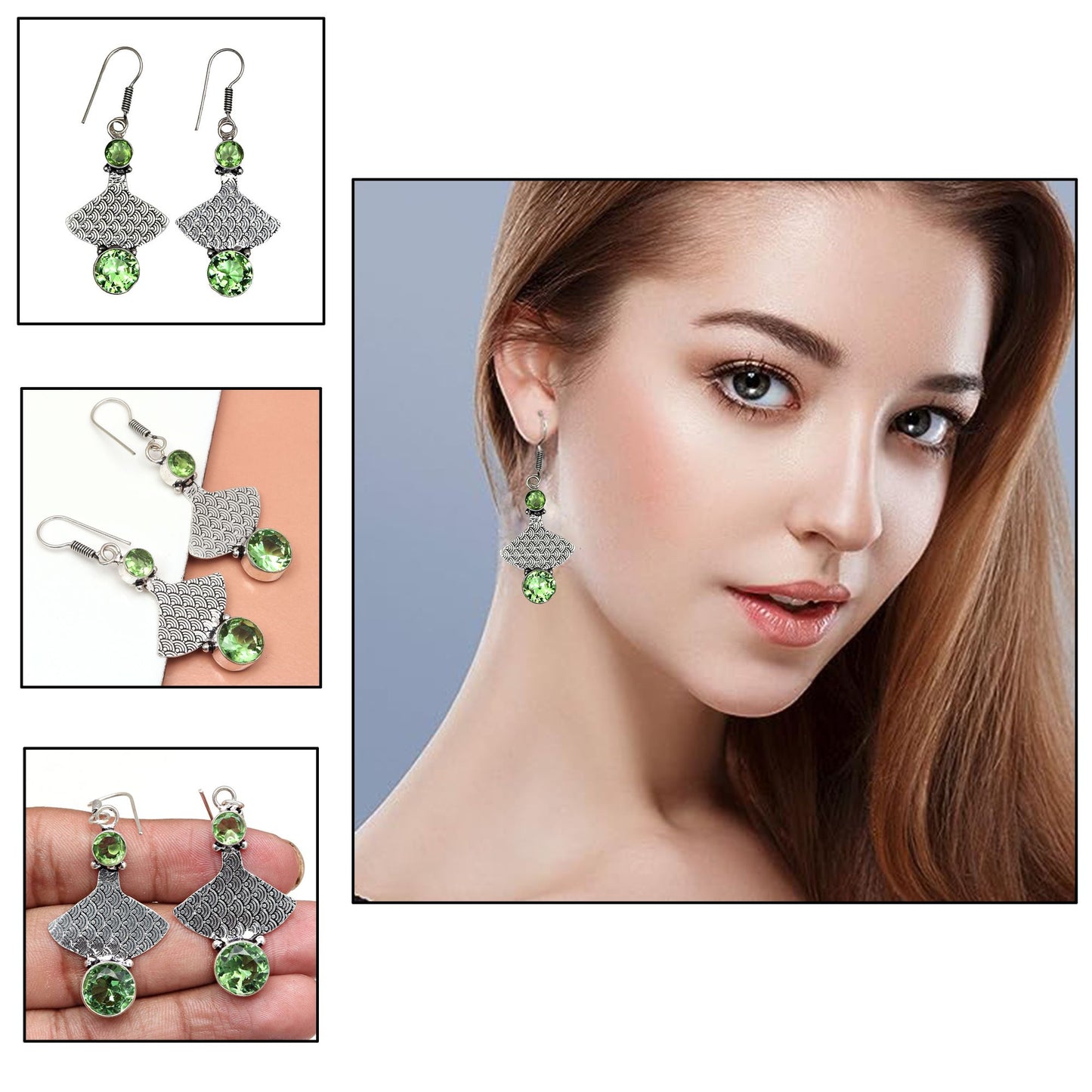 Peridot Quartz Gemstones In 925 Sterling Silver Earrings