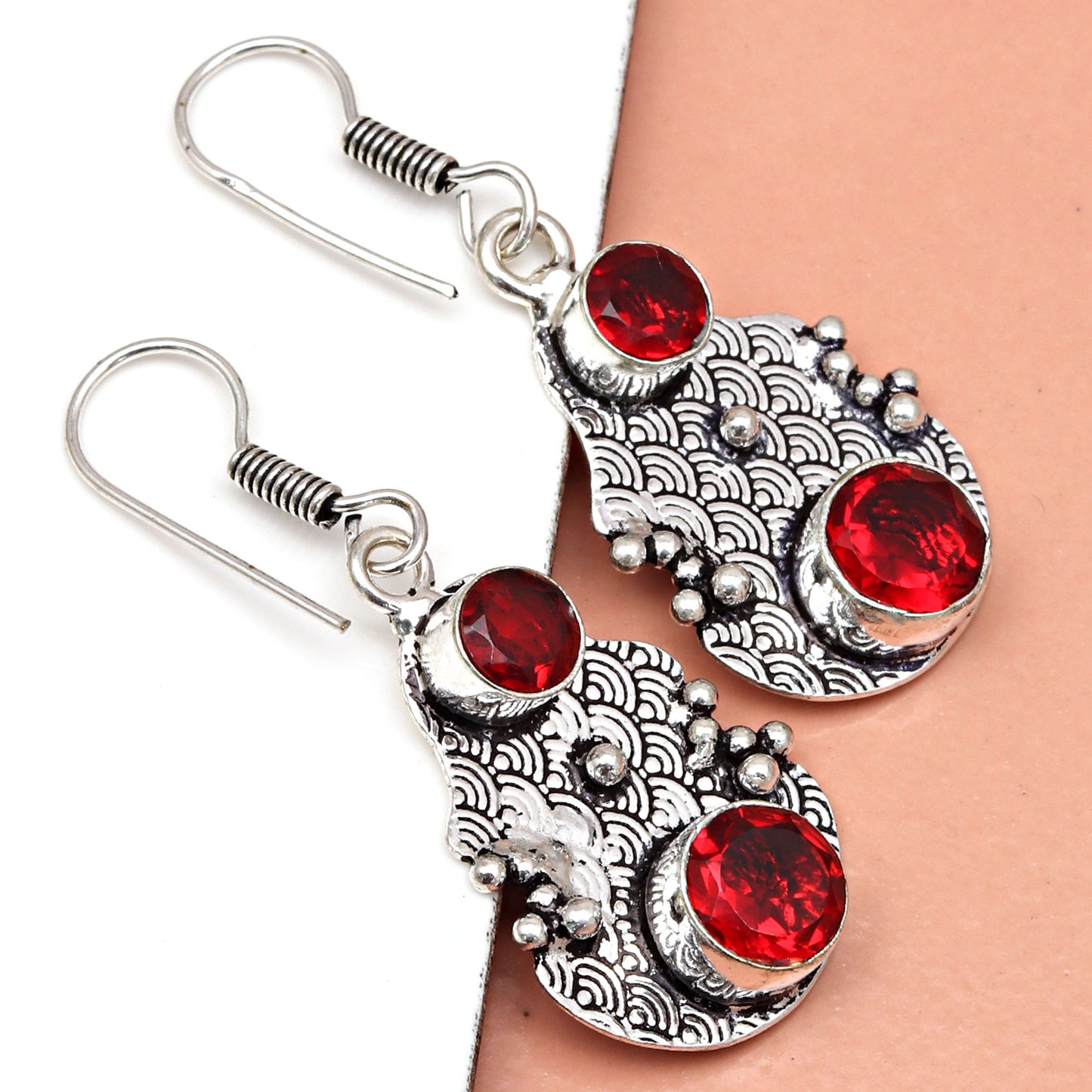 Red garnet Gemstone Women's Black Friday Silver Jewelry Earrings