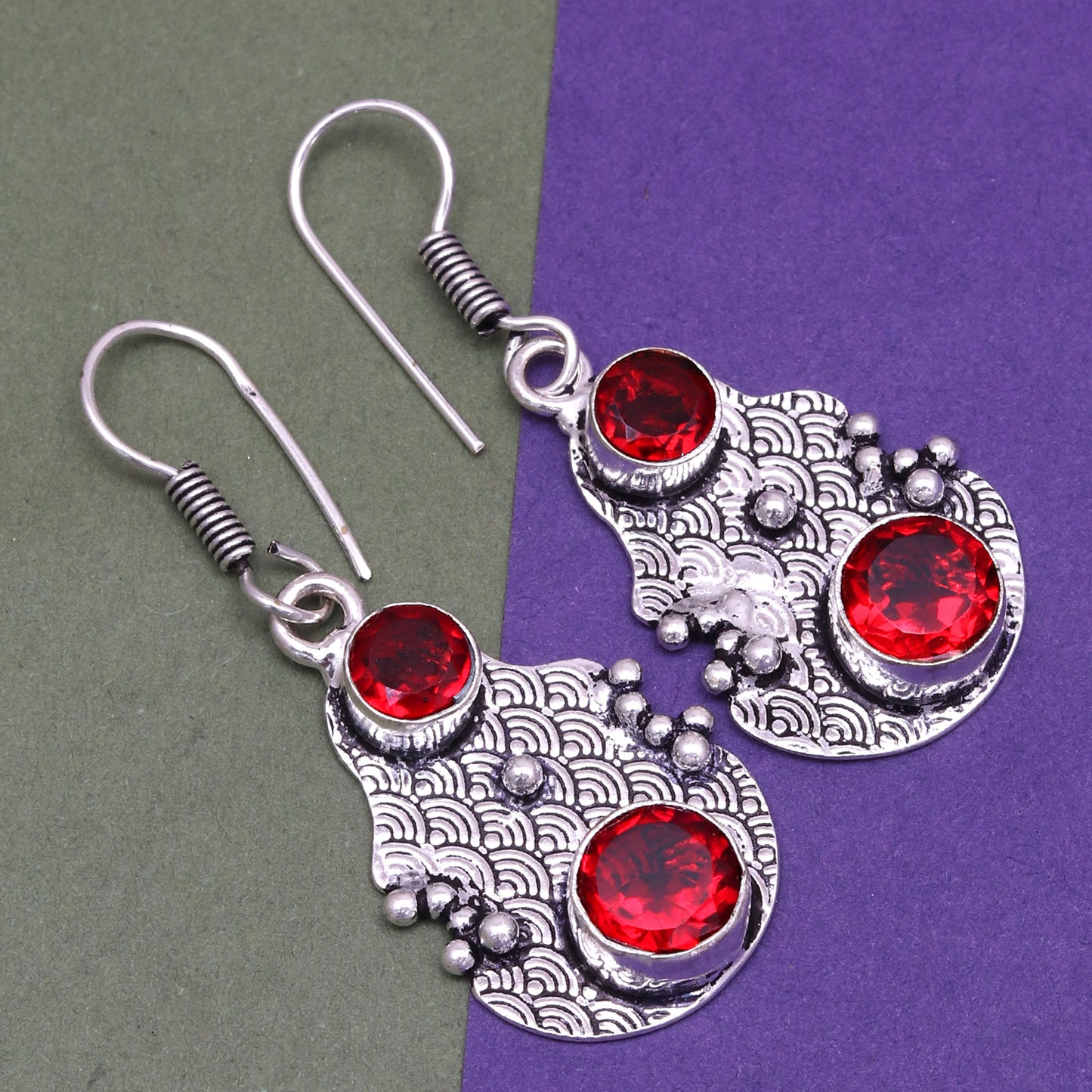 Red garnet Gemstone Women's Black Friday Silver Jewelry Earrings