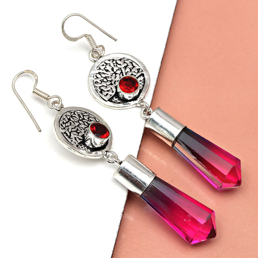 Bio tourmaline stone & Mozambique garnet Earring In 925 Sterling Silver Earrings