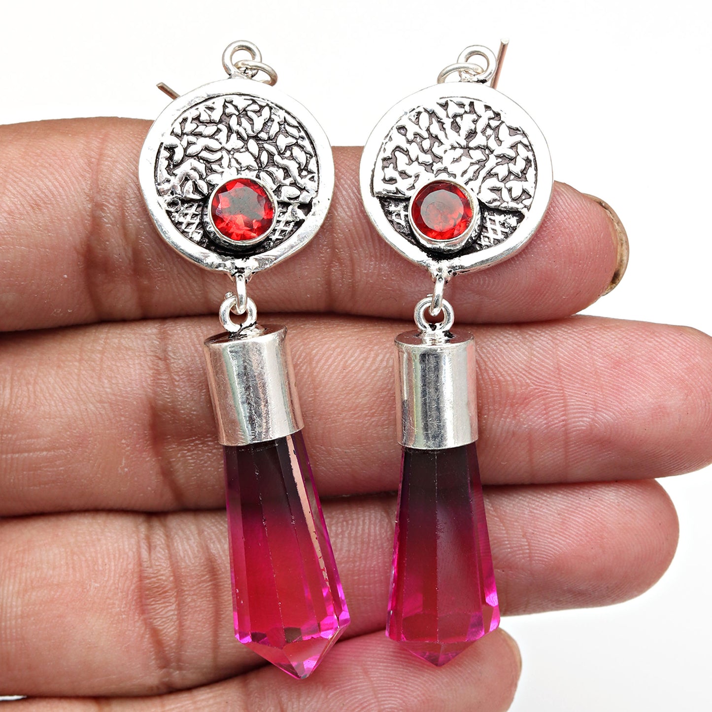 Bio tourmaline stone & Mozambique garnet Earring In 925 Sterling Silver Earrings