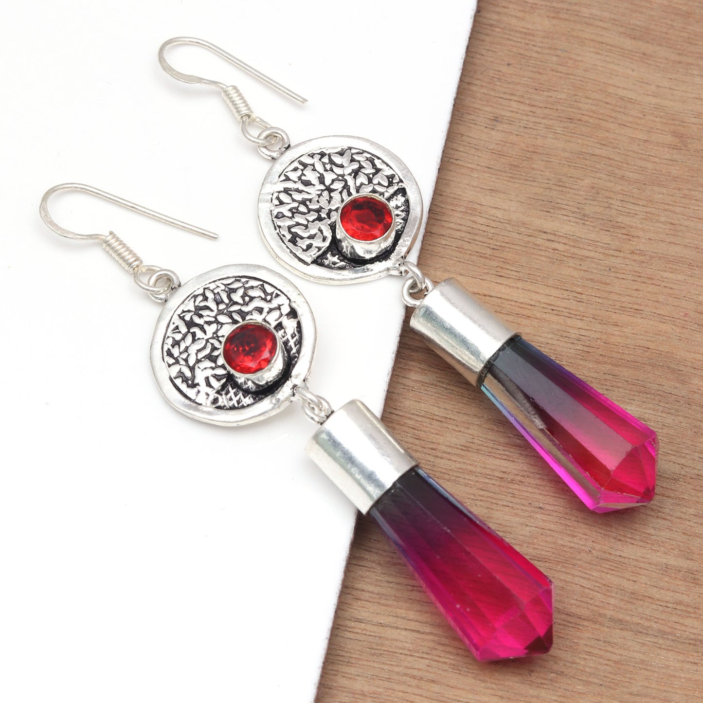 Bio tourmaline stone & Mozambique garnet Earring In 925 Sterling Silver Earrings