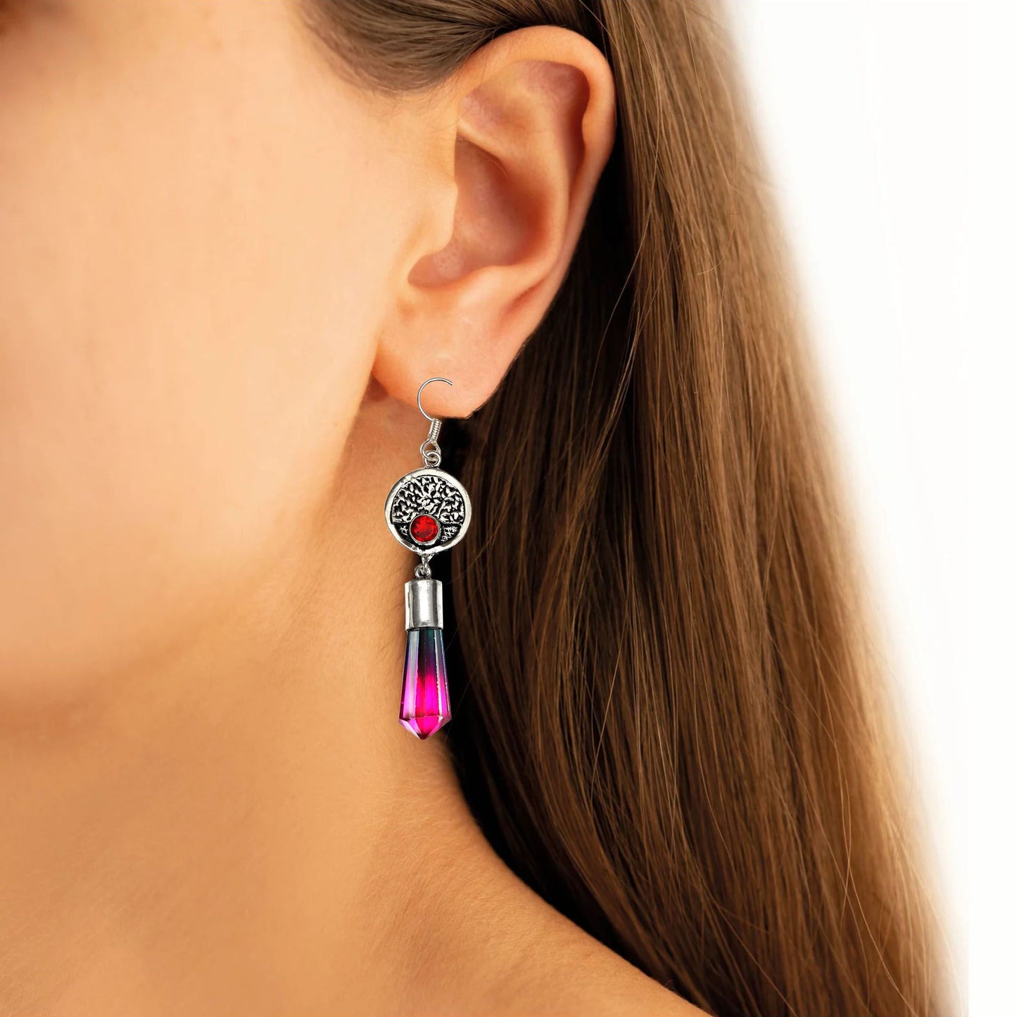 Bio tourmaline stone & Mozambique garnet Earring In 925 Sterling Silver Earrings