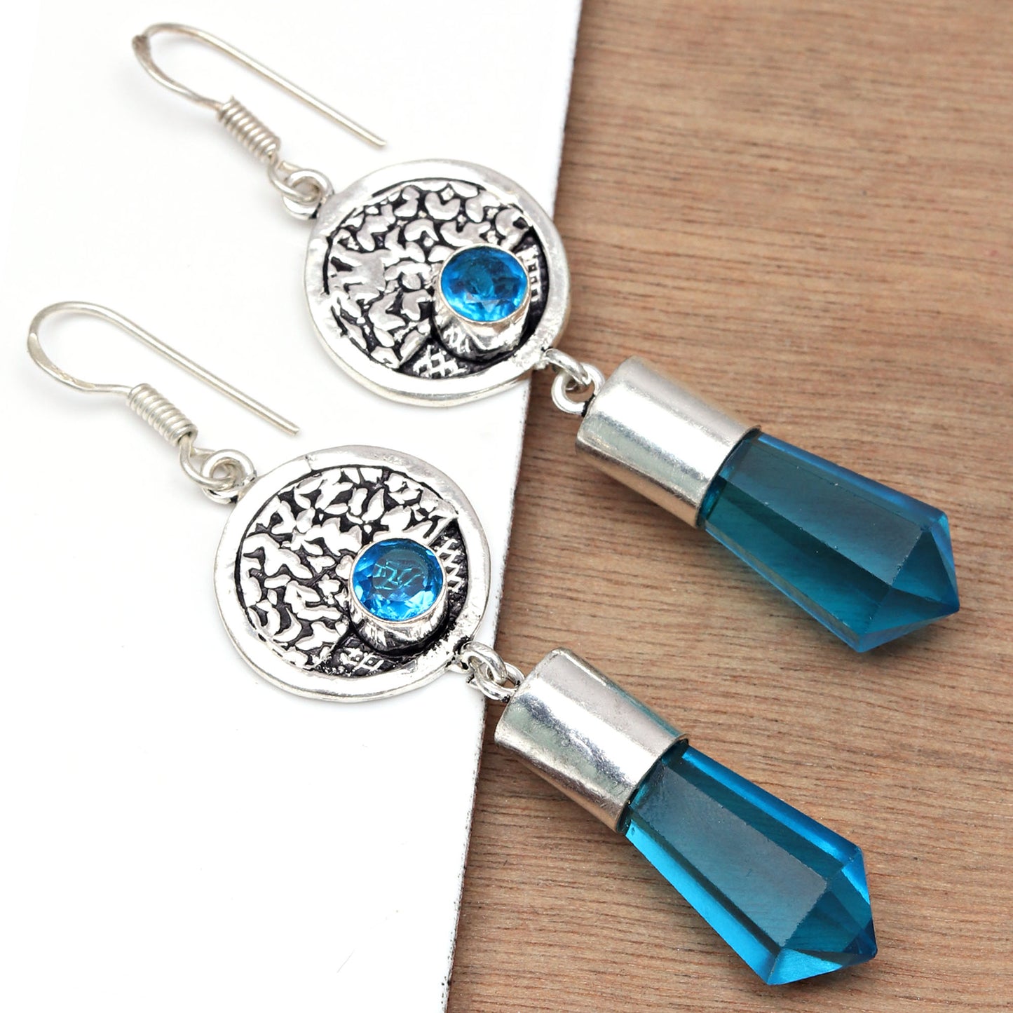 Swiss blue quartz Gemstones In 925 Sterling Silver Earrings With dangle Pandant