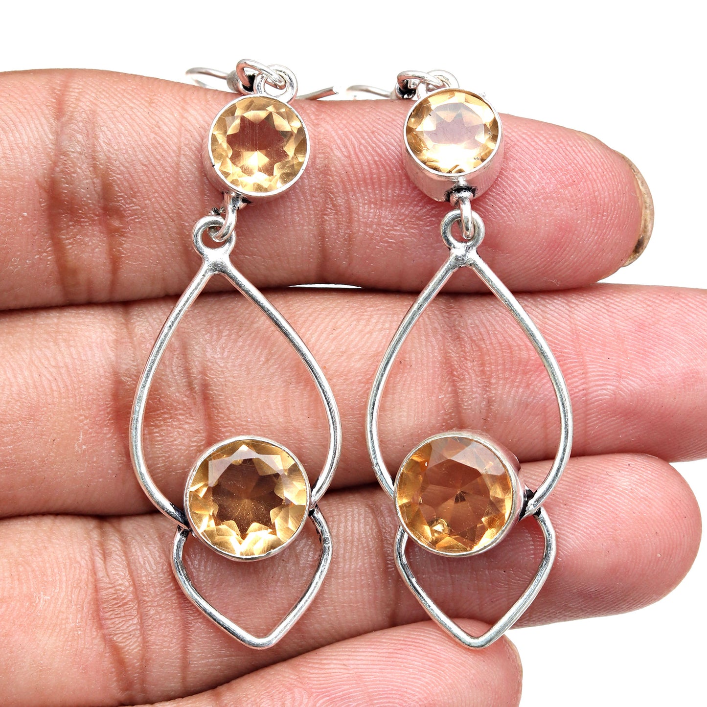 Citrine Earrings In 925 Sterling Silver