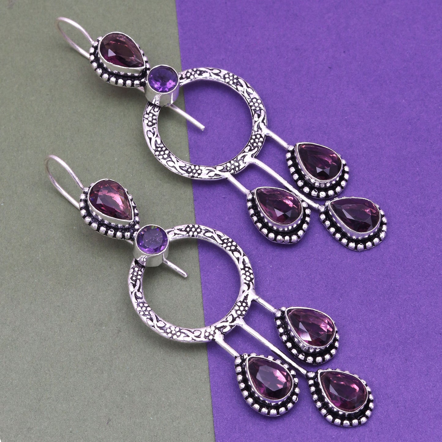 Rodolite quartz Earrings In 925 Sterling Silver