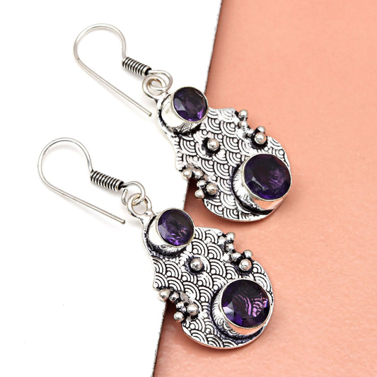 African Amethyst Earrings In 925 Sterling Silver Gemstones