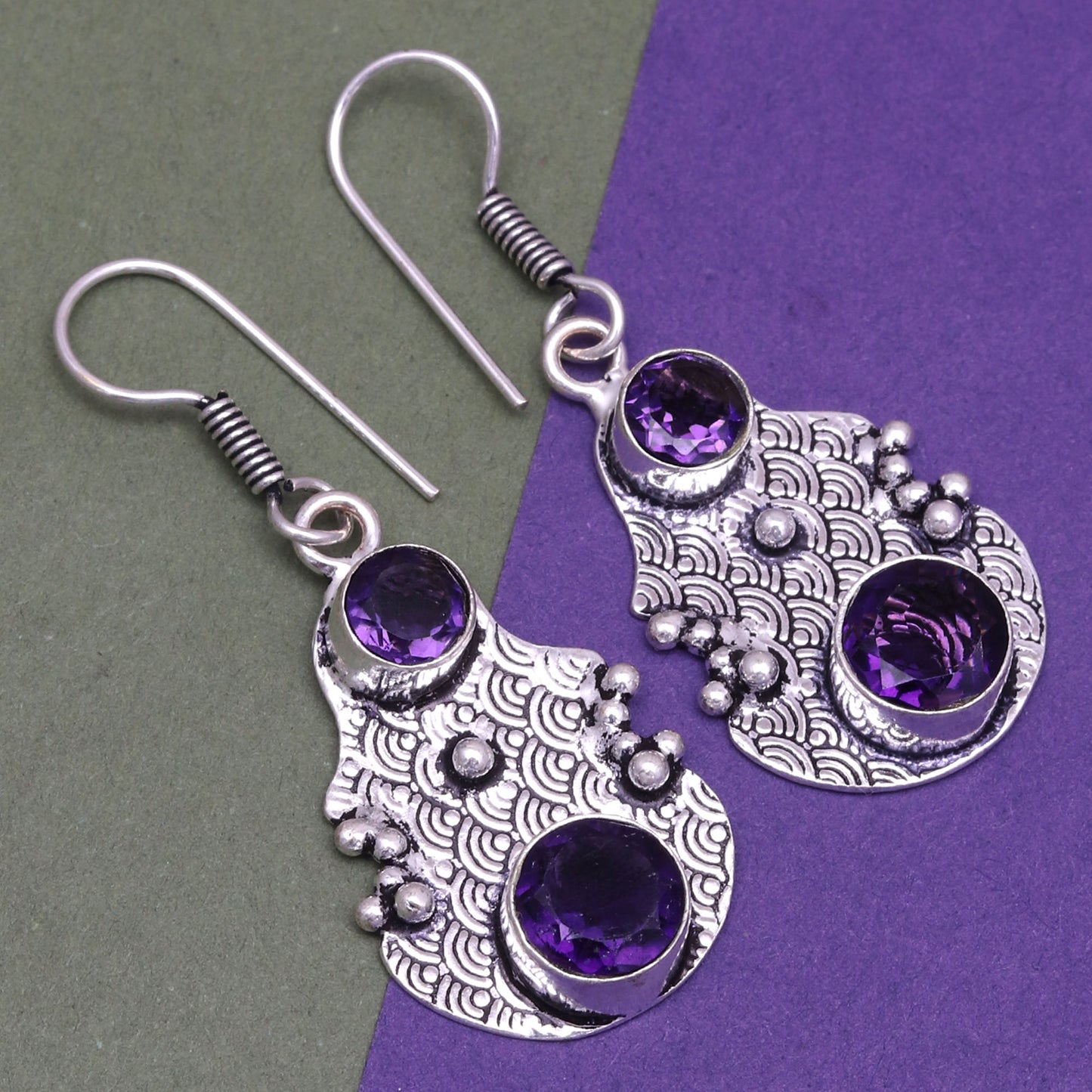 African Amethyst Earrings In 925 Sterling Silver Gemstones