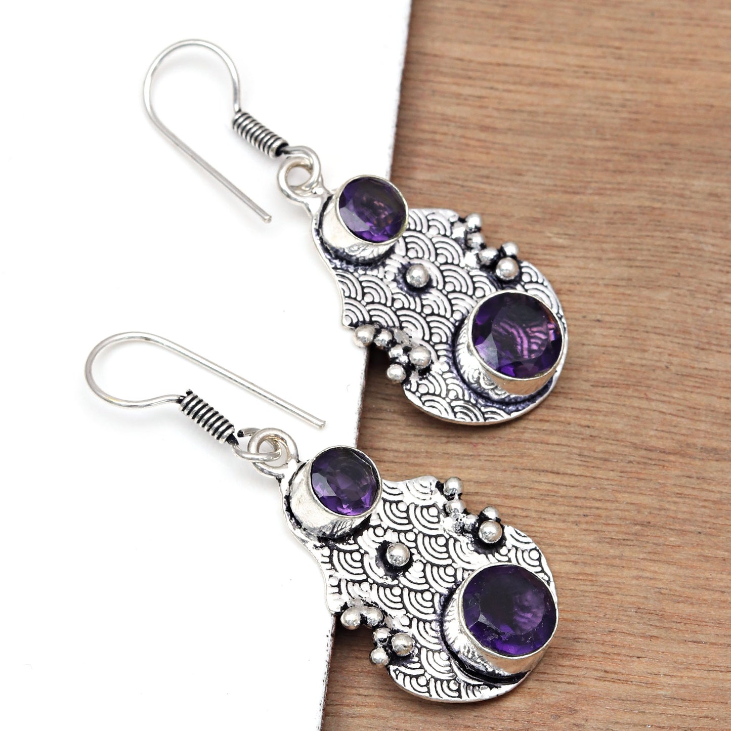 African Amethyst Earrings In 925 Sterling Silver Gemstones