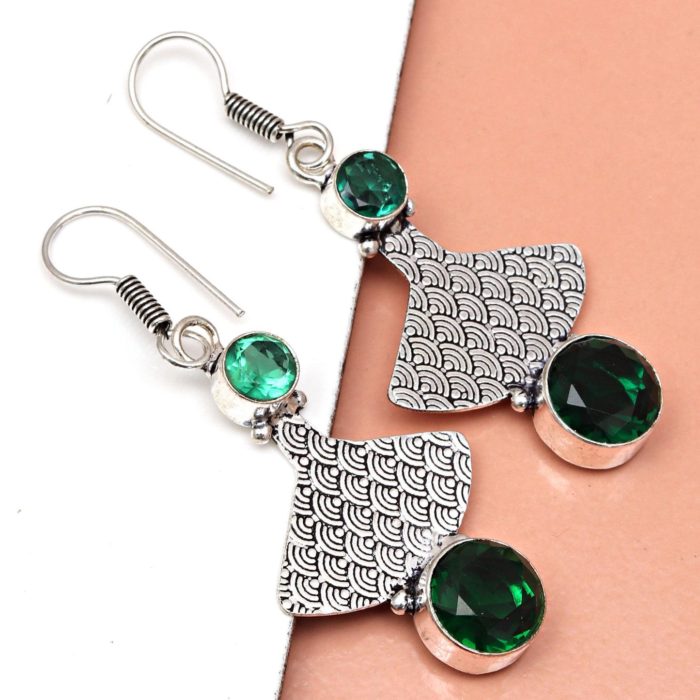 Emerald quartz Earrings In 925 Sterling Silver Earrings Gemstones