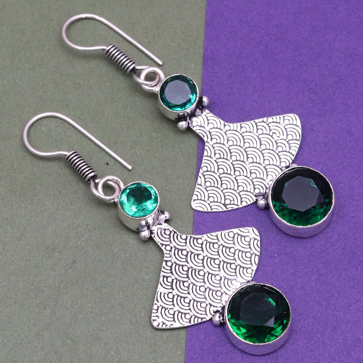 Emerald quartz Earrings In 925 Sterling Silver Earrings Gemstones