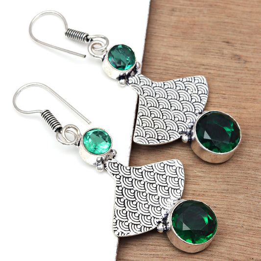 Emerald quartz Earrings In 925 Sterling Silver Earrings Gemstones