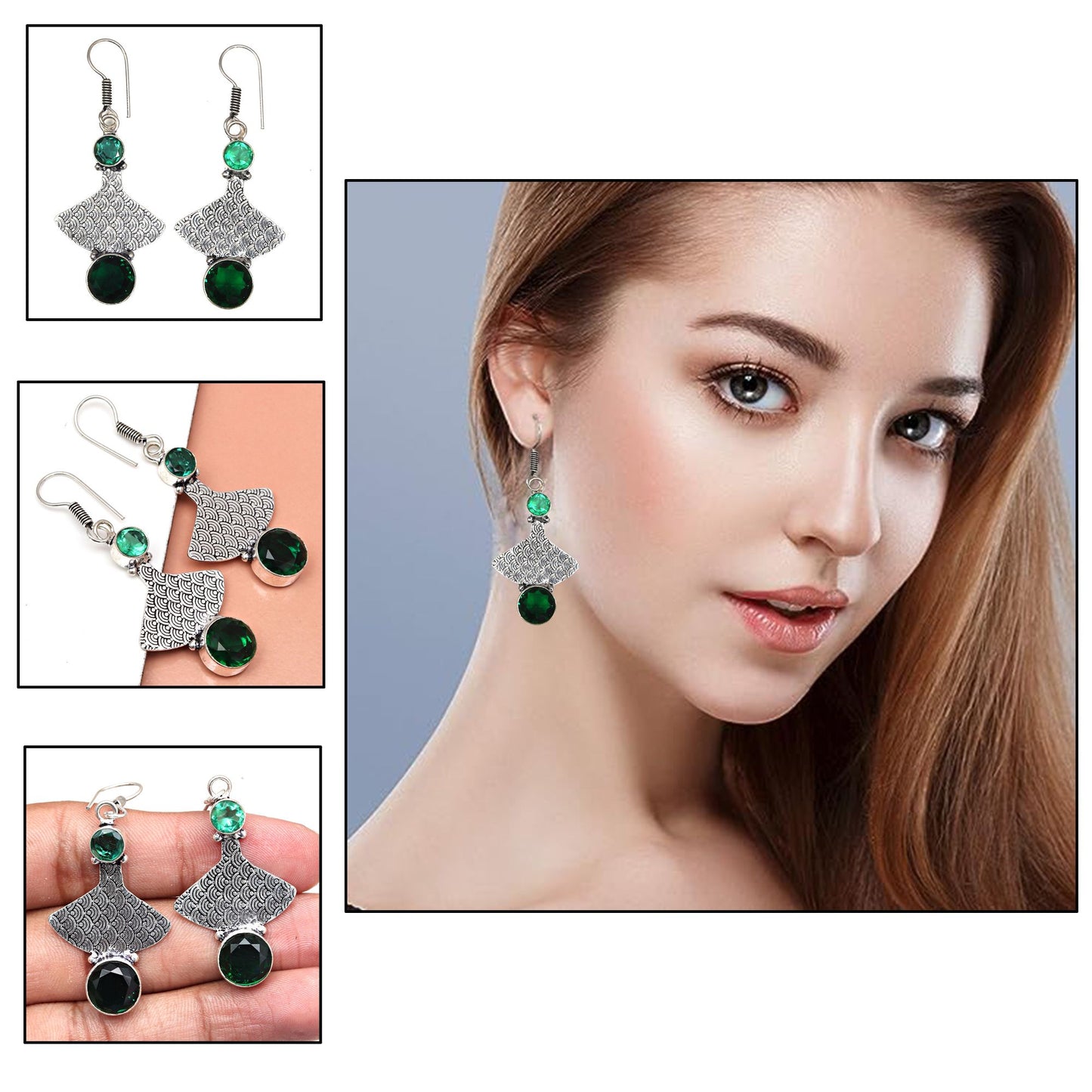 Emerald quartz Earrings In 925 Sterling Silver Earrings Gemstones