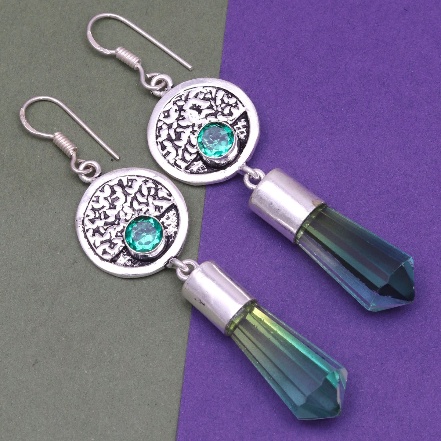 Bio Tourmaline With Emerald Quartz,Earrings In 925 Sterling Silver Earrings Gemstones