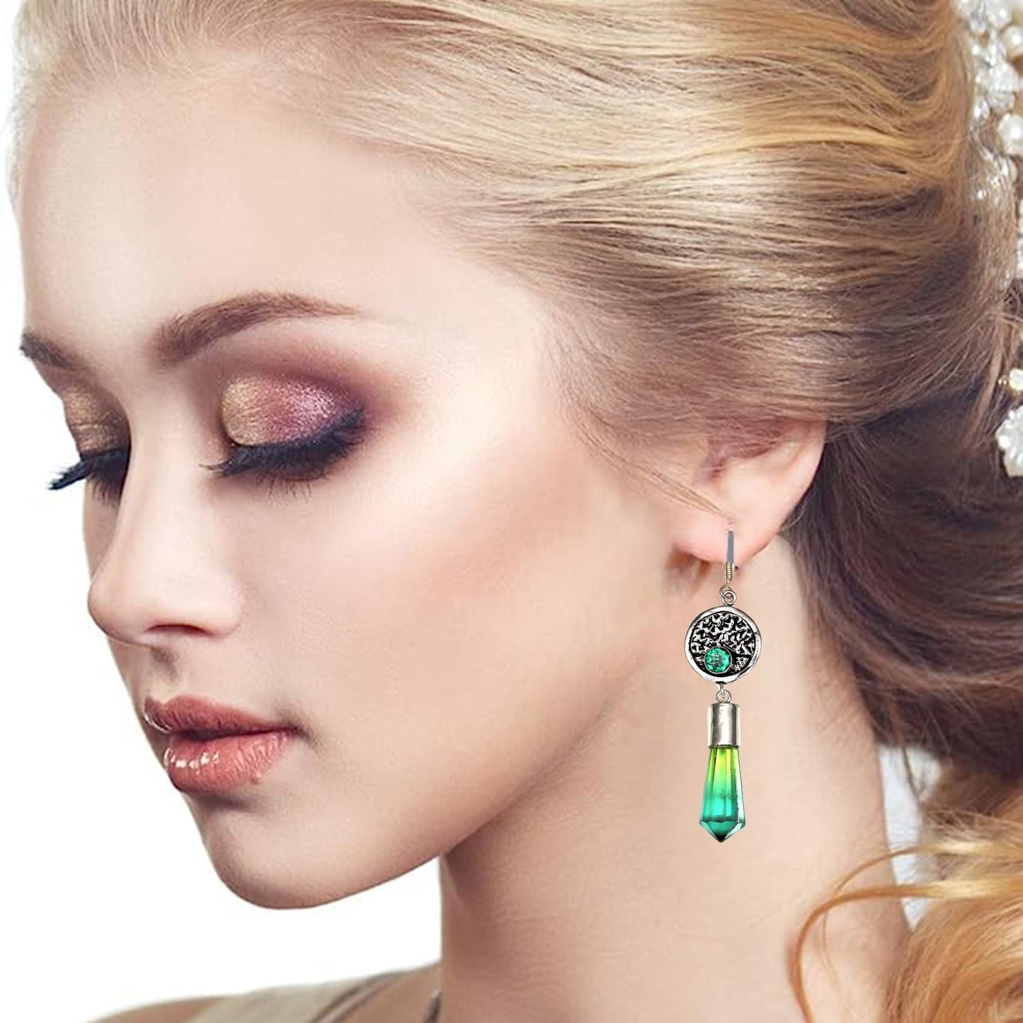 Bio Tourmaline With Emerald Quartz,Earrings In 925 Sterling Silver Earrings Gemstones