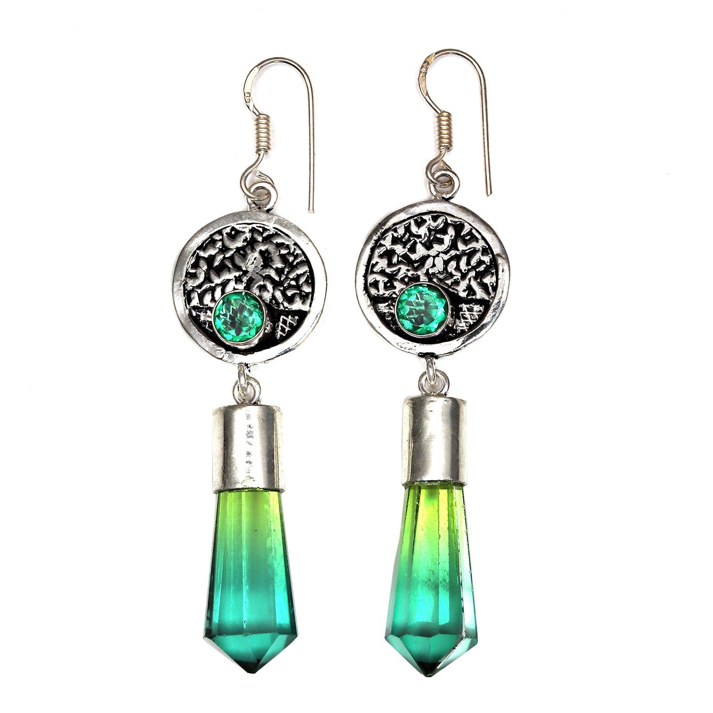 Bio Tourmaline With Emerald Quartz,Earrings In 925 Sterling Silver Earrings Gemstones