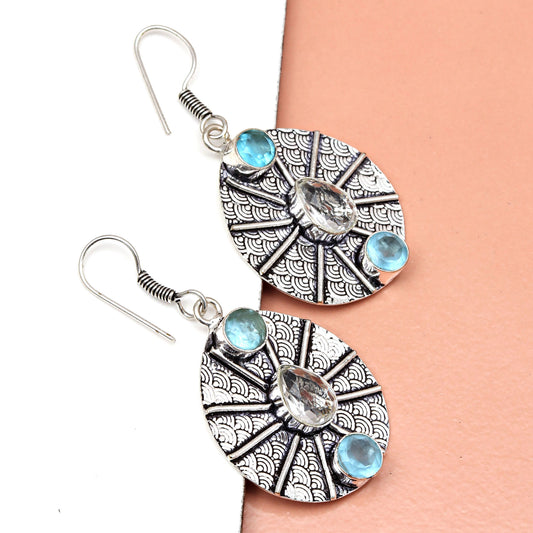 Swiss blue quartz with fire totapz Earrings In 925 Sterling Silver Earrings Gemstones