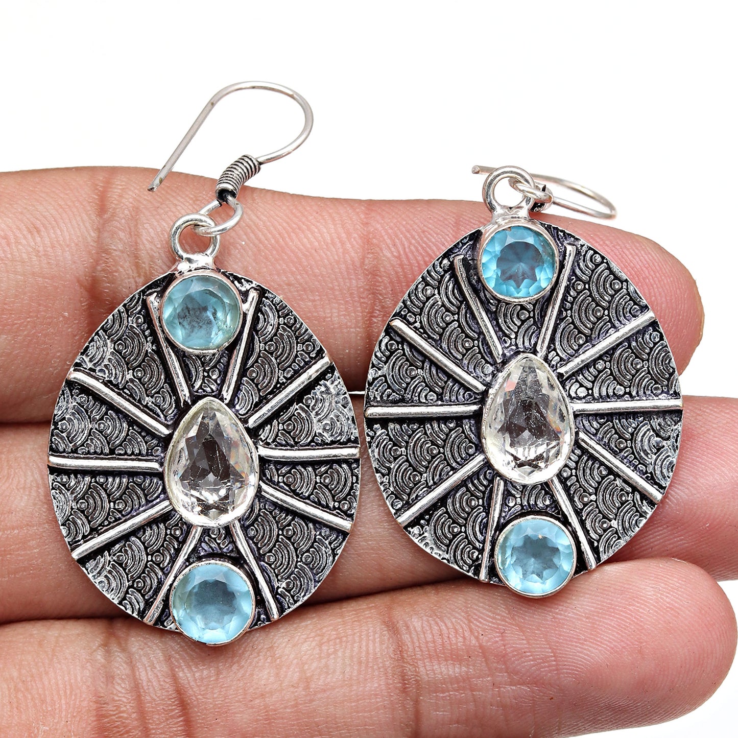 Swiss blue quartz with fire totapz Earrings In 925 Sterling Silver Earrings Gemstones