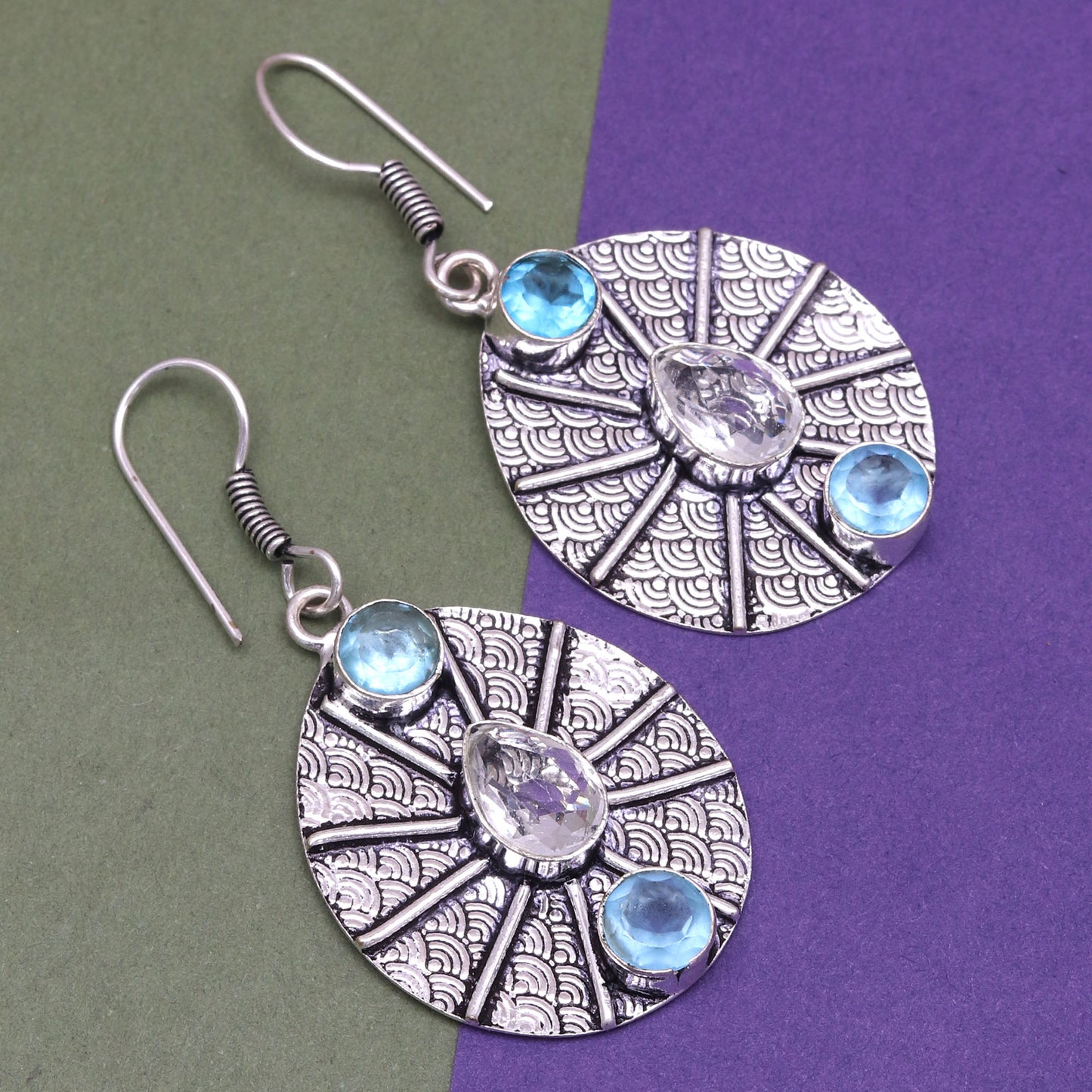 Swiss blue quartz with fire totapz Earrings In 925 Sterling Silver Earrings Gemstones