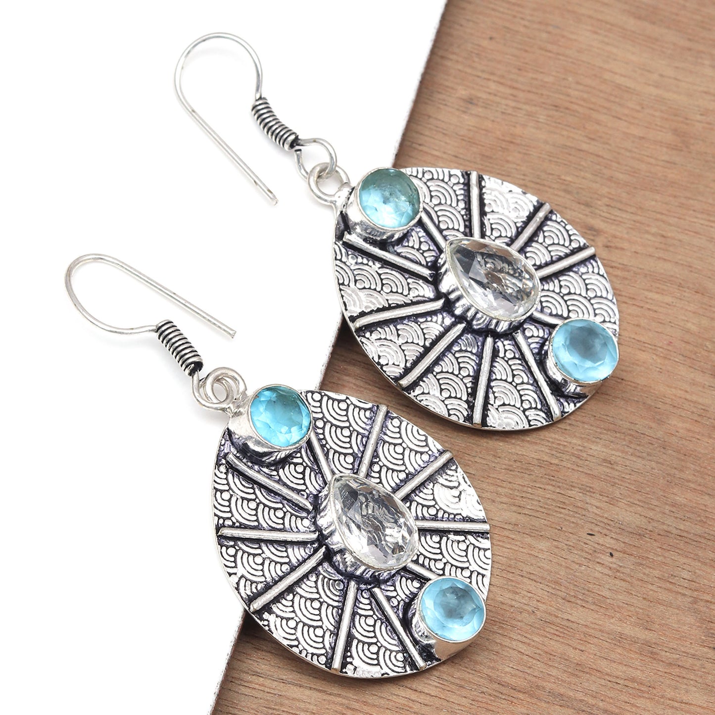 Swiss blue quartz with fire totapz Earrings In 925 Sterling Silver Earrings Gemstones