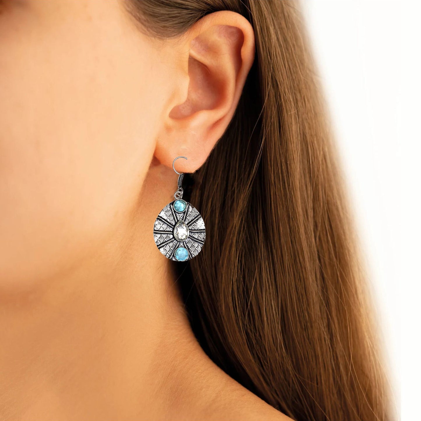 Swiss blue quartz with fire totapz Earrings In 925 Sterling Silver Earrings Gemstones